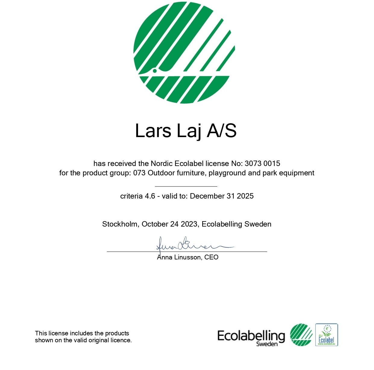 Lars Laj Sverige Certifikat