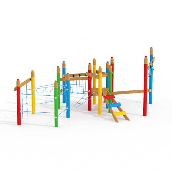 Wachsmalstifte Klettergerüst mit bunten Kletterelementen und Leitern für Spielplätze