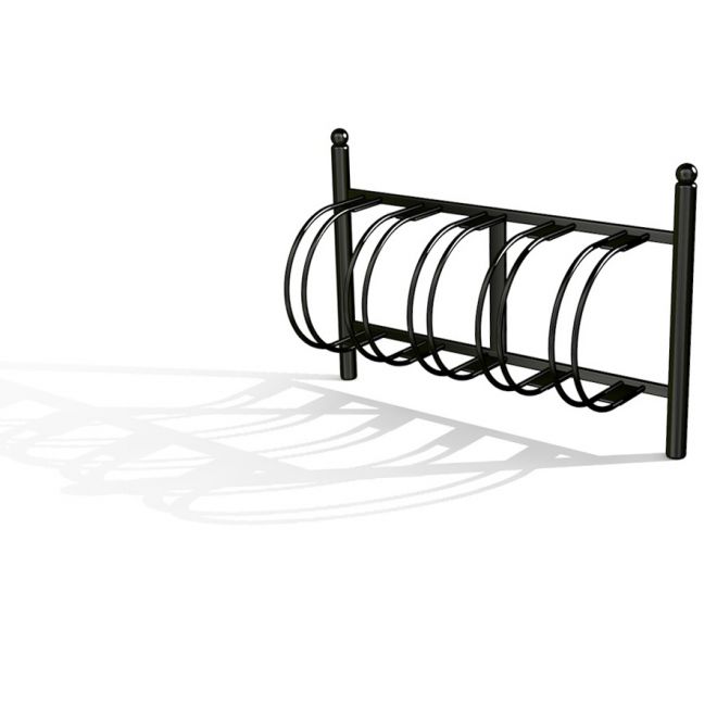 Schwarzer Fahrradständer für 5 Fahrräder, stabil und platzsparend