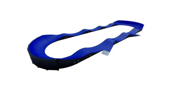 Blau-schwarze Modular Pumptrack II auf weißem Hintergrund.