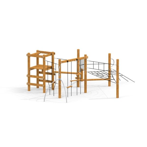 Holz-Klettergerüst Kaukasus mit Rutsche, Hängebrücke und Kletterseil