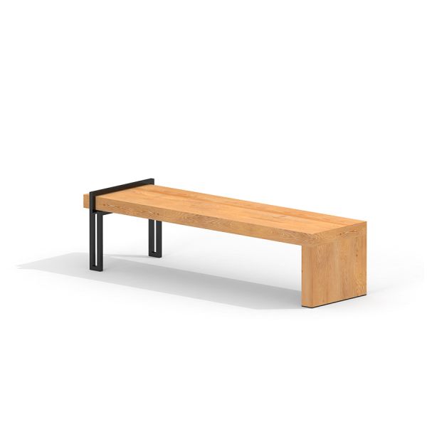 Moderner Holzbank Thor Bank lang mit schwarzen Metallbeinen.