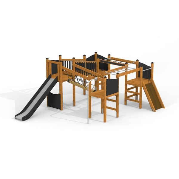 Herausforderung II Spielanlage mit Rutsche für Kinder, robustes Holzgestell und Kletterelemente