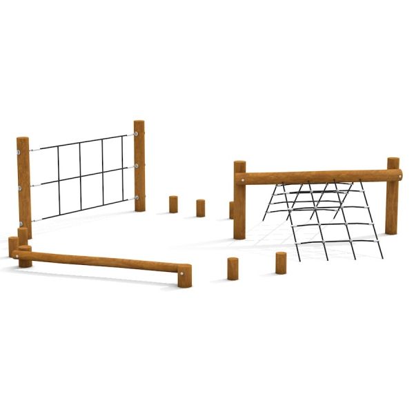 Holz-Klettergerüst Katla Trimm-dich-Pfad für Kinder im Freien.