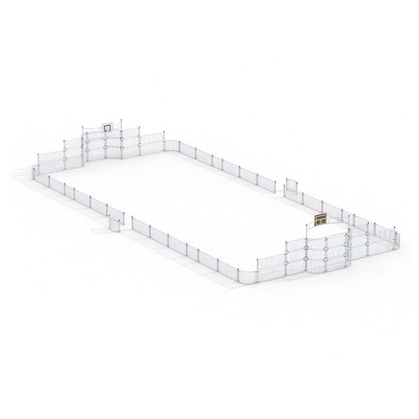 Multisport-Anlage 14x31 m mit umlaufendem Zaun und integriertem Tor.