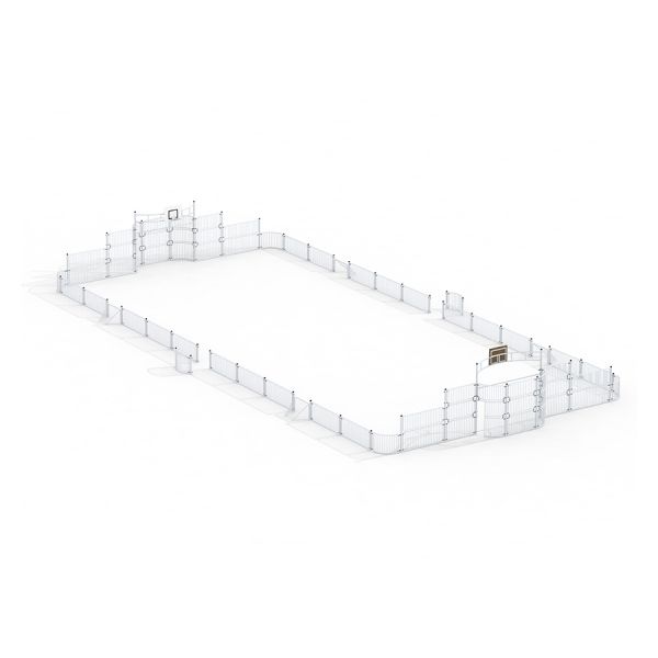 Multisport-Anlage mit Mini-Tor und eingezäuntem Spielbereich, 14x31 Meter.