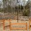 Springpflöcke mit Handlauf aus Holz in einem Outdoor-Fitnesspark