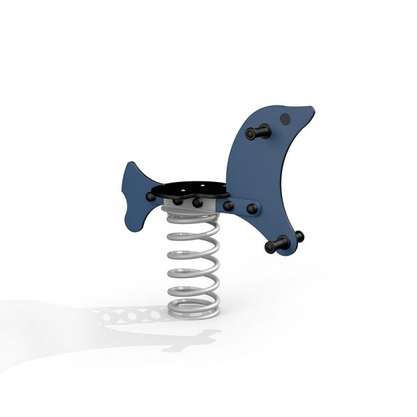 Kinder-Federwippe Seehund II in Blau auf weißem Hintergrund.