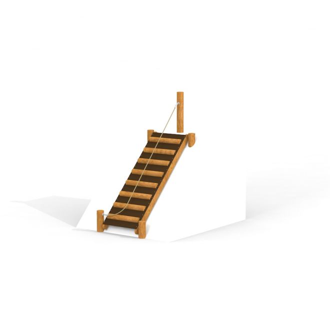 Robuste Hangtreppe Nature aus Robinienholz für Kinderspielplätze.