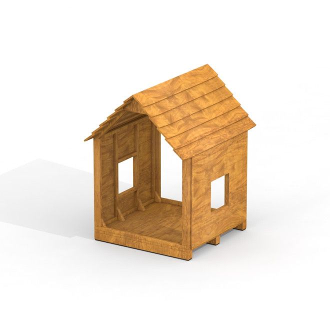 Spielhaus Nature geschlossen aus Holz für Kinderspielplatz mit Fenstern und Dach