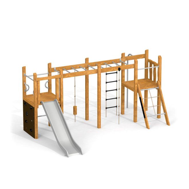 Spielanlage Zebra mit Rutsche Uvala aus Holz mit Kletterwand und verschiedenen Kletterelementen für 