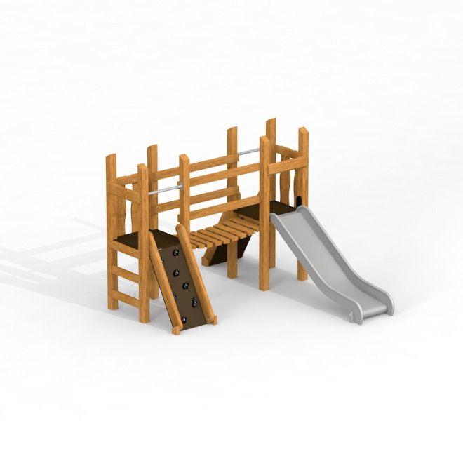 Spielkombination Miniplay Uvala aus Holz mit Rutsche und Kletterwand für den Spielplatz