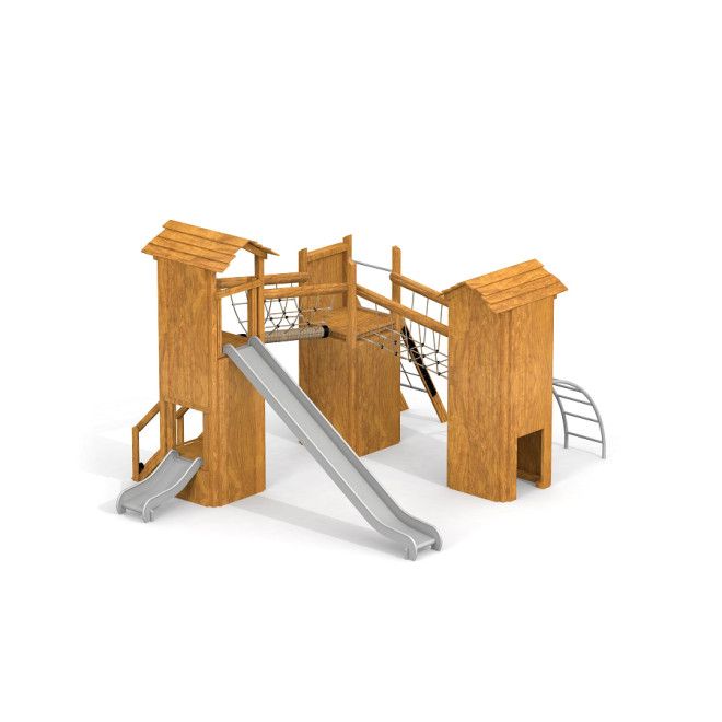 Spielhäuser Aconcagua II mit Rutsche Modern Nature Spielplatz aus Holz mit Klettergerüst und zwei Ru
