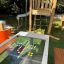 Hpl Bank & Spieltisch mit integriertem Spielbrett und Sitzgelegenheiten aus Holz für den Außenbereic