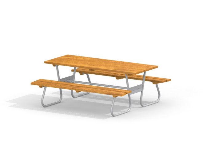 Holz-Metalltisch mit Bänke aus Holz und Metall für Außenbereiche