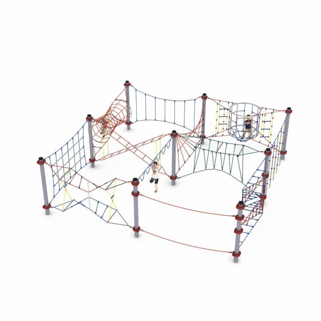 Klettergerüst Chinook mit mehreren Seilnetzen und Spielkindern auf dem Spielplatz