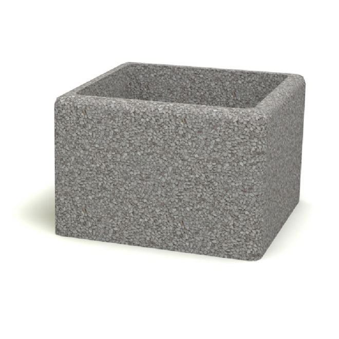 Grauer quadratischer Blumentopf Berta aus Steinoptik für Garten und Terrasse.