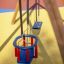 Kinderschaukel auf einem Spielplatz, Schaukel Rahmen (Doppelt) mit sicherem Kleinkindersitz in Rot u