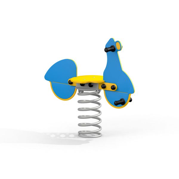 Blaues Motoroller Federwippe Spielgerät auf Feder für Kinder.