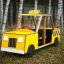 Kinderspielhaus im Taxi-Design auf Waldweg