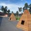 Holzspielhäuser Wigwam Spielhaus auf einem Spielplatz in natürlicher Umgebung.