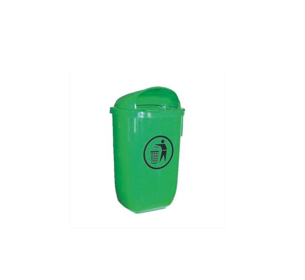Grüner Abfallkorb mit Deckel und Recycling-Symbol für umweltbewusstes Entsorgen.