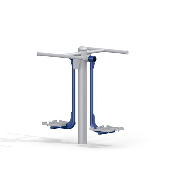 Doppel-Ski-Trainer im Freien in Weiß und Blau für Fitnessübungen.